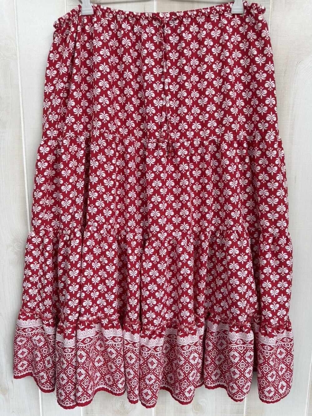 VTG  White Stag Tiered Red Boho Prairie Peasant Cottage Maxi Skirt Size M 8/10